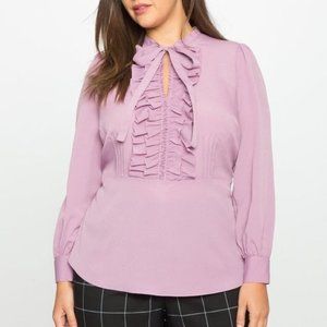 Eloquii Purple Tie Neck Ruffle Detail Blouse Top